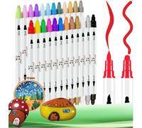 AVAVA 24 Colours Acrylic Paint Pens, Dual Tip Acrylic Paint Markers for Paper, Wood, Canvas, Stone, Rock Painting, Glass, Fabric, DIY, Ceramic, Art Supplies for Kids and Adults Drawing (Dot+Brush)