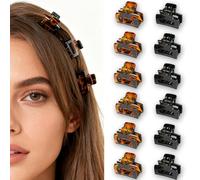 Avavani 12 Pcs Small Hair Claw Clips - Bright Black &Bright Tortoiseshell Mini Rectangular Non-Slip Strong Grip Hair Clips for Women, Acrylic Hair Accessories for Thin and Thick Hair