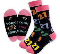 Avavani 21st Birthday Gifts for Her - Funny Colourful Novelty Socks with It Took 21 Years to Look This Good - Black & Pink Birthday Socks for Daughter, Sister, Granddaughter, Girlfriend, Women
