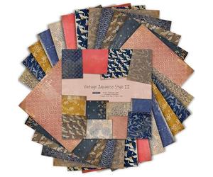 Avavani 24 Sheets Vintage Japanese Scrapbook Paper 6x6 inch, Traditional Kimono & Wave Patterns, Single-Sided Decorative Craft Paper for Card Making, Origami, DIY Gift Boxes