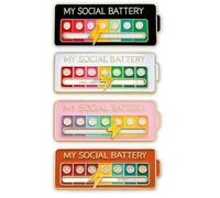 Avavani 4Pcs My Social Battery Pins Set, 7 Moods Sliding Enamel Pin Badge for Introverts, Non-Verbal Mood Indicator for Backpack Jacket Hat, Funny Interactive Social Energy Brooch