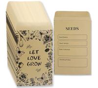 Avavani 50 Pcs Self-Adhesive Seed Envelopes, 12x8cm Brown Kraft Paper Seed Packets with Plant & Butterfly Design, Moisture-Activated Seal for Seed Saving, Flower & Vegetable Collection