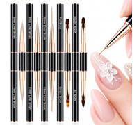 Avavani 5Pcs Double-Ended Nail Art Brush Set, 10 Heads | 5/7/9/11/15/20mm Liner, Flat, Round, Ombre & 3D Brushes for Professional Gel & Acrylic Nail Design
