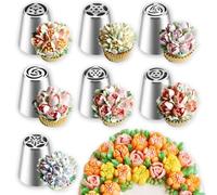 Avavani 7 Pcs Russian Piping Tips Set, Stainless Steel Flower Frosting Nozzles for Cake Decorating, Icing Tips Kit for Baking Supplies, Cupcake Decorating Tools for Beginners, Holiday Birthday Party
