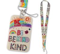 Avavani Autism Awareness Lanyard with Card Holder, BE Kind Rainbow Hidden Disability ID Badge Holder Neck Strap for Kids Teens Adults, Teachers, Women & Men (85x54mm)
