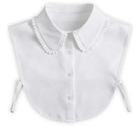 Avavani Detachable Fake Collar Half Shirt - White Chiffon Ruffled Dickey, Elegant Layering Piece, Foldable False Collar for Sweaters and Dresses (One Size)