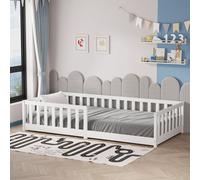 Avc Designs Junior Wooden Floor Bed With Side Rails Toddler Solid Pine Wood Children Kids Bed Frame White 190 X 90Cm Mattress Size