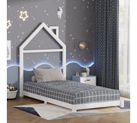 Avc Designs Junior Wooden House Bed Toddler Solid Pine Wood Modern Children Kids Junior Bed Frame White