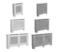 AVC Designs Kensington Radiator Cover Modern MDF Wood White Grey Cross Pattern Living Room Bedroom Hallway Cabinet (Small Grey)