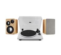 AVCOM 3-Way Active Stereo Turntable System with Audio-Technica Stylus White & Oak