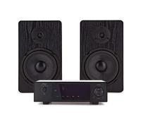 AVCOM Solid State Amplifier with 6" Passive Speakers, Black | 75W per Channel, Bluetooth, Phono and Digital Inputs, Woofers and Silk Dome Tweeters, Fisual S-Flex Cables Included