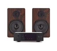 AVCOM Solid State Amplifier with 6" Passive Speakers, Walnut | 75W per Channel, Bluetooth, Phono and Digital Inputs, Woofers and Silk Dome Tweeters, Fisual S-Flex Cables Included