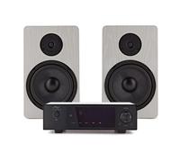 AVCOM Solid State Amplifier with 6" Passive Speakers, White | 75W per Channel, Bluetooth, Phono and Digital Inputs, Woofers and Silk Dome Tweeters, Fisual S-Flex Cables Included