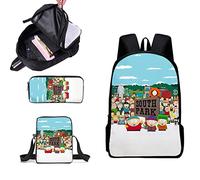 AVCULT South Park Backpack, 3D cartoon character School Backpack, 3 Piece Backpack Set, Children School Bag, Backpack Crossbody Bag Student Kids Teen Pencil Bag, Holiday Surprise