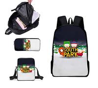 AVCULT South Park Backpack, 3D cartoon character School Backpack, 3 Piece Backpack Set, Children School Bag, Backpack Crossbody Bag Student Kids Teen Pencil Bag, Holiday Surprise