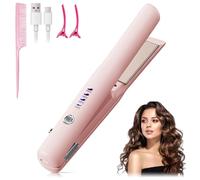 AVCXEC Cordless Hair Straighteners, 2 in 1 Mini Hair Straightener and Curler, Travel Hair Straighteners USB Rechargeable, with 4 Temperature Levels, Effective for Straightening&Curling (Pink)