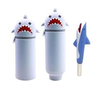 AVCXEC Kawaii Pencil Case, 2 in 1 Silicone Pencil Case with Gel Pen, Telescopic Unisex Capacity Pencil Case, Stand Up Pencil Case, Cartoon Pencil Holder with Zip for Boys and Girls, Shark, Fashion