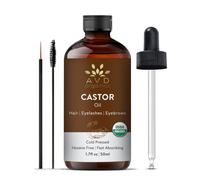 AVD Organics Castor Oil 50ml | USDA Certified Organic | 100% Pure & Hexane Free | Cold Pressed Castor Oil for Eyelashes, Eyebrows & Hair Growth | with Eyebrow & Eyelash Brush - 1.7 fl oz