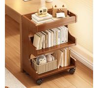 Avdnrya Bamboo Rolling Book Cart - 3 Tier Mobile Bookshelf with Wheels, Rear Anti-Drop Back Panel, Multi-Functional Storage Cabinet for Study, Office, or Home