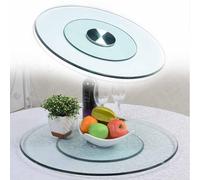 Avdnrya Lazy Susan Rotating Serving Plate - Heavy Duty Tempered Glass Turntable for Dining Table - Transparent Display Tray