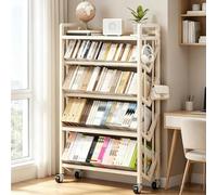 Avdnrya Rolling Book Cart with Wheels, 5-Layer Metal Storage Bookshelf with Anti-slip Partition & Detachable Hook for Books and Magazines