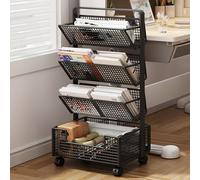Avdnrya Rolling Book Cart with Wheels, Movable Bookshelf Organizer, Multi-Layer Metal Library Cart for Home Office and School, Strong Load-Bearing Capacity