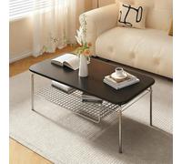 Avdnrya Square Long Coffee Table with Storage - Modern Center Table for Living Room, Balcony, Lounge, Office - Stainless Steel Legs