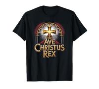 Ave Christus Rex Crowned Golden Cross Christian Faith Design T-Shirt