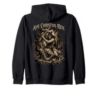 Ave Christus Rex - Jesus Defeating the Devil Zip Hoodie
