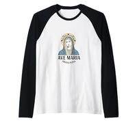 Ave Maria Gratia Plena - Blessed Virgin Mary Sacred Heart Raglan Baseball Tee