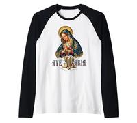 Ave Maria Schubert Latin Mass Blessed Mother Mary Catholic Raglan Baseball Tee