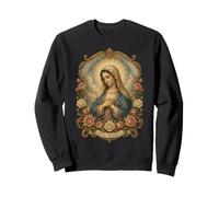Ave Maria Virgin Mary Floral Catholic Devotional Portrait Sweatshirt