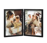 AVEAX Double Photo Frame 4x6 Hinged Wood Picture Frame Real Glass, Black