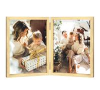 AVEAX Double Photo Frame 5x7 Hinged Wood Picture Frame Real Glass, Gold