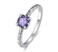 AVECON 2mm Vintage Silver Rings Hammered Rings Purple Princess Cut 4x4mm Amethyst Inaly Comfort Fit Size L1/2