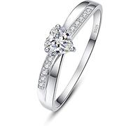 AVECON Promise Rings for Her 925 Sterling Silver Womens Heart Cut Cubic Zirconia Eternity Wedding Solitaire Engagement Ring Size S