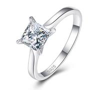 AVECON Simple Rings for Women Solid 925 Sterling Silver Solitaire Ring Princess Cut Cubic Zirconia CZ Thin Band for Mother's Day Size S