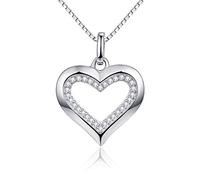 AVECON Women's Necklace 925 Sterling Silver White Glod Plated Cable Chain Love Heart Design April Birthstone CZ Pendant for Her