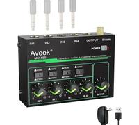 Aveek 4 Channel Mixer - Mini 4 Stereo Audio Mixer, Low-Noise for Precision Sub-Mixing,1/4" TRS Input/Output Ideal for Mics/Guitars/Bass/Stage