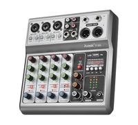 Aveek 5-Channel Audio Mixer, Sound Board Mixing Console with USB Bluetooth Reverb Delay Effect, Input 48V Phantom Power Stereo DJ Mixers for Recording,Live Streaming,Podcasting,Karaoke