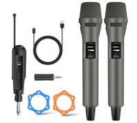 Aveek Wireless Microphone for Karaoke, 2.4GHz Rechargeable Cordless Dynamic Microphone and Wireless Receiver for Karaoke Machine,Church, Speech, Wedding, Party Singing, Grey, 2 Packs