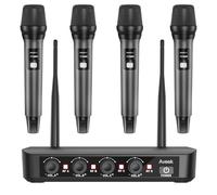 Aveek Wireless Microphone System with 4-Pack Dynamic Handheld Mics, 262ft Long Range, 40-Hour Battery, Low Latency Studio Sound for Karaoke, Singing, Speech, Church, Stage, Wedding, DJ & Events