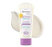 Aveeno Baby Continuous Protection Zinc Oxide Mineral Sunscreen Lotion for Sensitive Skin, Broad Spectrum SPF 50, Tear-Free, Sweat & Water-Resistant, Paraben-Free, Travel Size, 3 oz