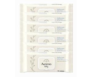 AVEENO Baby Daily Care Wipes - Cleanse Gently and Efficiently - Baby Wipes - Baby Essentials - 72 Wipes, Lid On Each Pack, Pack of 6 (432 Wipes in Total)