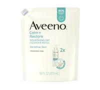 Aveeno Calm + Restore Nourishing Oat Facial Cleanser for Sensitive Skin, Gentle Face Wash with Nourishing Oat & Calming Feverfew, Hypoallergenic, Fragrance-Free, Refill Pouch, 16 fl oz