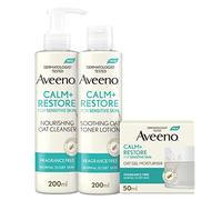Aveeno Face Calm+Restore 3-Step Face Care Bundle, Gentle Skincare Bundle with Nourishing Oat Cleanser, Soothing Oat Toning Lotion, Oat Gel Moisturiser, For Sensitive Skin