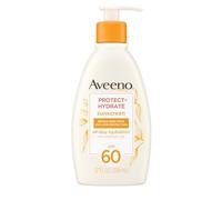 Aveeno Protect + Hydrate Moisturizing Body Sun Lotion with Wide Spectrum SPF 60 and Prebiotic Oats, Paraben- and Oil-Free, Pump Bottle, 12 oz