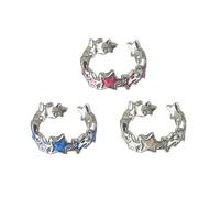 [Avejjbaey] 3x Personality Sterling Dopaminster Adjustable Lucky Star Statement Ring Dopamine Jewelry Y2k Colorful Sterling