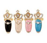 [Avejjbaey] 4 Pcs Adjustable Gothic Nail Rings Punk Style Crystal Claw Cosplay Decoration Halloween Costume Daily Wear Rhinestone Rings