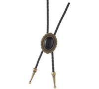 [Avejjbaey] Antique Black Stone Accent Western Boloti Handmade Leather Cord Neck Necklace for Men Women Party Jewelry Accessories Adjustable Bolo Tie and Black Stone Charm
